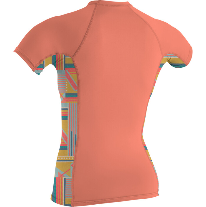 2024 O'Neill Womens Side Print Short Sleeve Rash Guard 5405S - Burnt Coral / Arta Geo